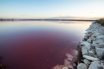 Nature reserve Saline Margherita di Savoia, Apulia, Italy: The salt pan. Salt flats area for sea...