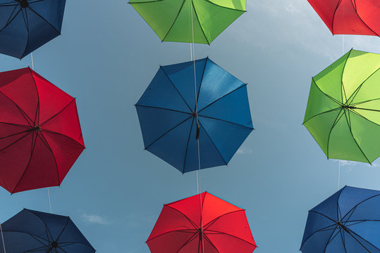 colorful underside of umbrellas in bali