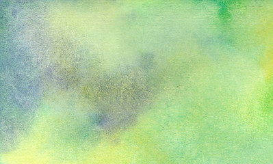 Watercolor background in green, yellow and blue gray colors. Raster abstract illustration. Hand drawn gradient painting