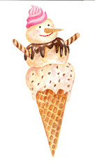 Snowman in a waffle cone