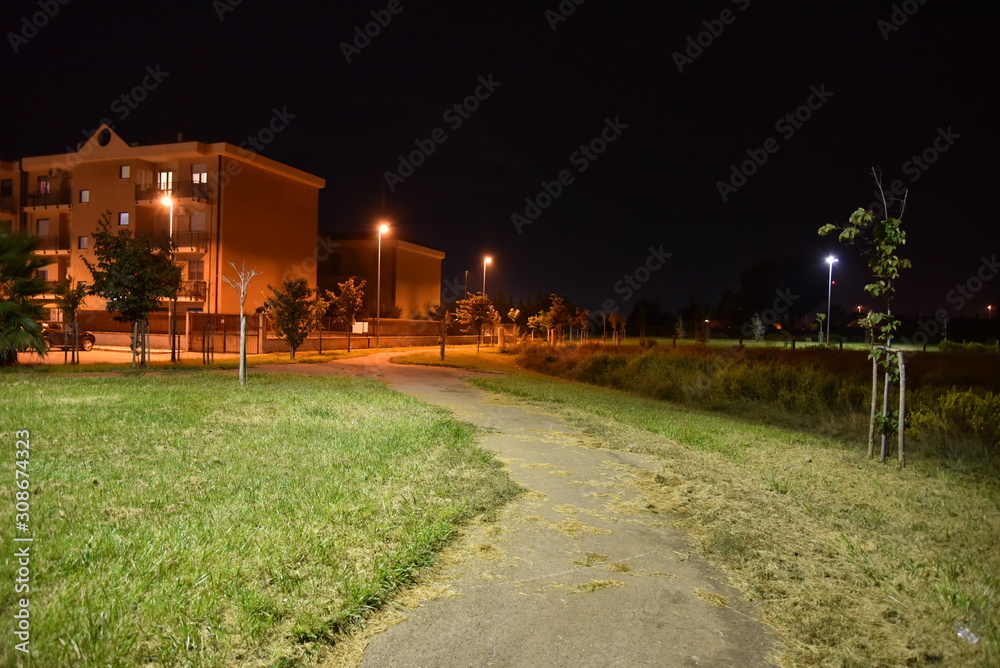 Wall mural night illuminated park by night in the city