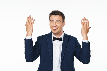 businessman with hands up