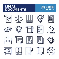 Legal documents icons. Law and justice line icon set. Vector illustration. Editable stroke.