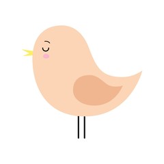 Little cute orange spring bird design. Cartoon character.
