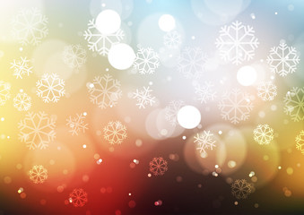 Fototapeta na wymiar Abstract lights with snowflakes on blurred colors background