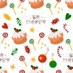 Christmas seamless pattern with gnome and Christmas tree