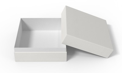 Simple paper opened box mockup. Blank white gift container template. 3d illustration