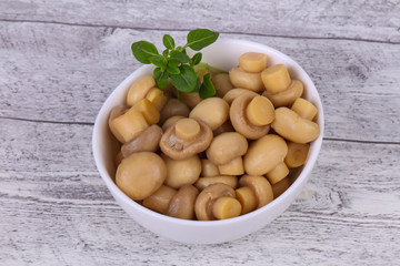 Pickled champignon heap in the bowl