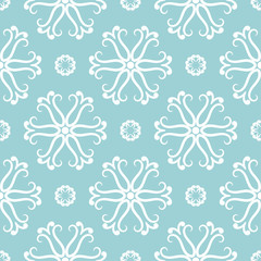 White flowers on blue seamless background. Floral pattern