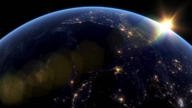 Beautiful Sunset over India. City Lights at Night. Planet Earth from Space. View from Space Satellite. 4k 3d Rendering. Images from NASA.