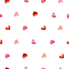Watercolor seamless pattern with red hearts. Romantic illustartion design about Happy Valentine's day or wedding background for greeting card, wrapping paper.