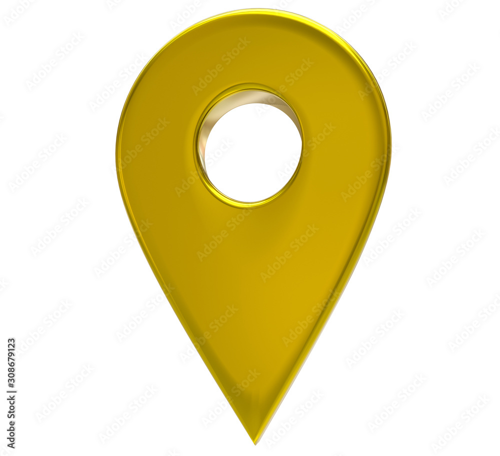 Fototapete yellow map pointer 3d pin. location symbol isolated on white background. web location point, pointer