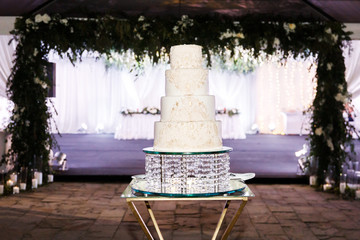 Image of a beautiful wedding cake at wedding reception