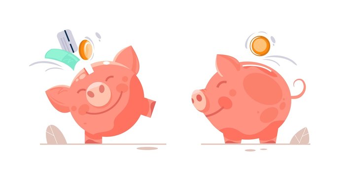 Piggy bank with coin. Icon saving or accumulation of money, investment, donat