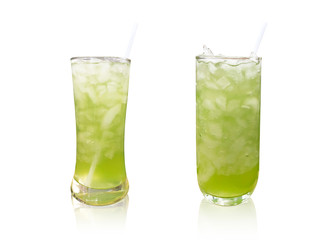 Iced green tea on white isolated background.