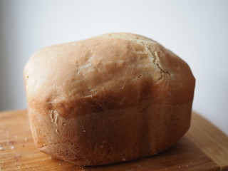 Homemade bread from the bread maker closeup