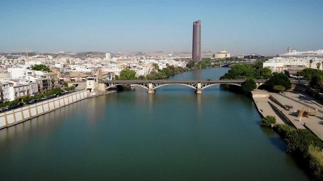 Aerial View Of Triana Bridge In Seville Spain
