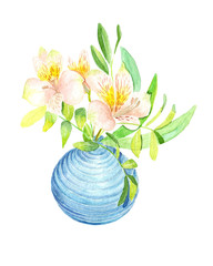 White flowers in a blue vase