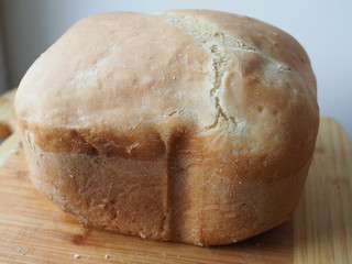 Homemade bread from the bread maker closeup