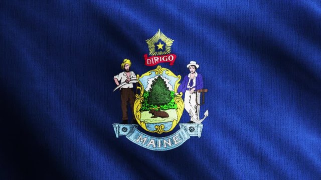 USA State Maine flag is waving 3D rendering.