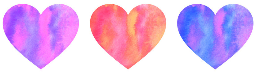 Hand painted watercolor hearts. Isolated objects perfect for Valentine's day card or romantic post cards