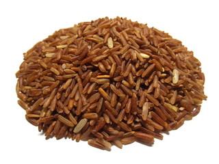 Pile of brown rice isolated on white background.