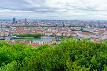 Saone River and the city center, in Lyon