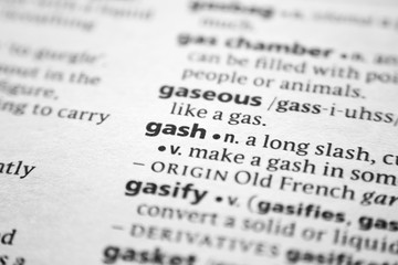 Fototapeta premium Word or phrase Gash in a dictionary.