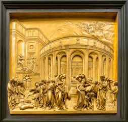 Detail of the Gate of Paradise - one of ten bronze panels on the famous Ghiberti Gates of Paradise to the baptistery of San Giovanni. - obrazy, fototapety, plakaty