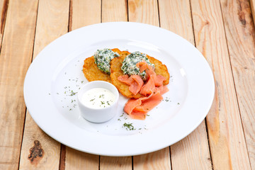 potato pancakes with salmon