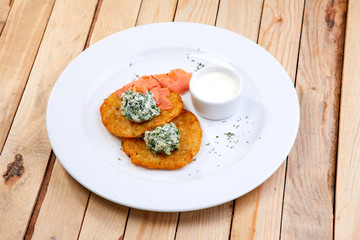 potato pancakes with salmon