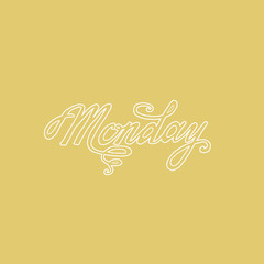 Week day lettering. Monday. Hand drawn modern calligraphy brush pen style. White outline on nude background.  Calligraphic element for design. Vector illustration. 