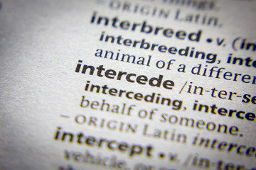 Word or phrase Intercede in a dictionary.