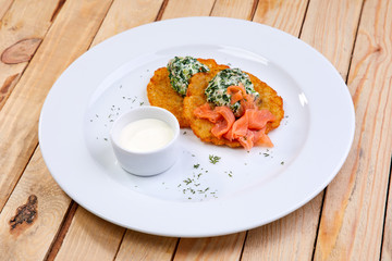 potato pancakes with salmon