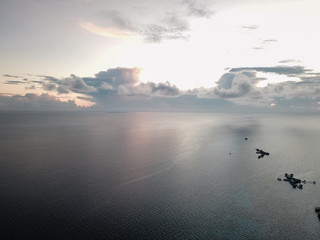 Aerial view of beautiful landscape near the island and sea gypsy water village with the water...