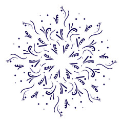 Zentangle mandala, page for adult colouring book, vector design element. Ornamental round black doodle flower, leaves isolated on white background.