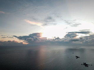 Aerial view of beautiful landscape near the island and sea gypsy water village with the water...