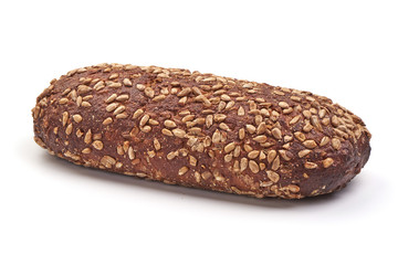 Rye bread with sunflower seeds, isolated on white background