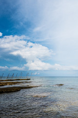 The small dock with the typical wooden cranes of Savudrija, Croatia