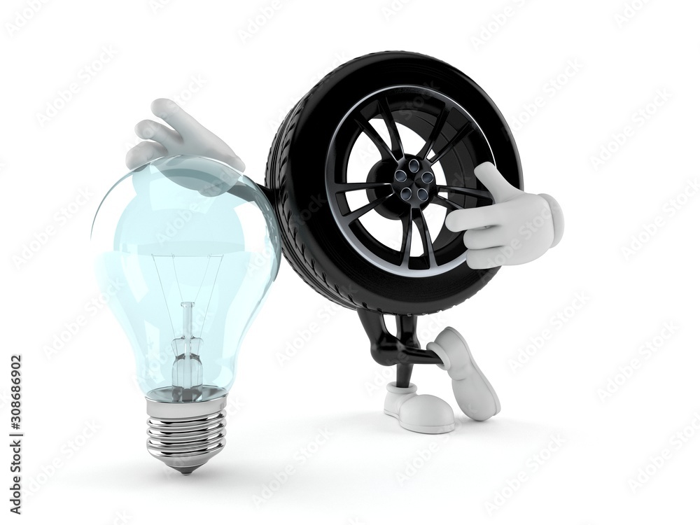 Canvas Prints Car wheel character with light bulb