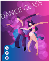 Obraz na płótnie Canvas Beautiful couple dancing Latin American dance of Samba. Poster template for dance school.