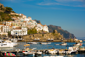 Fototapeta na wymiar Amalfi city and harbor, Italy