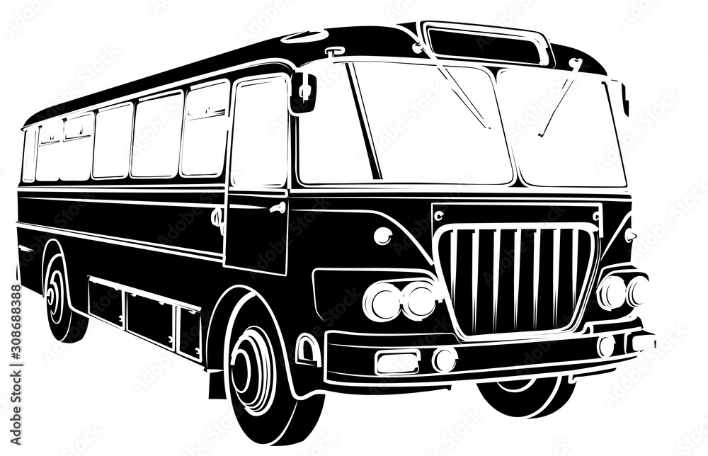 Poster the sketch of the big passenger old bus.