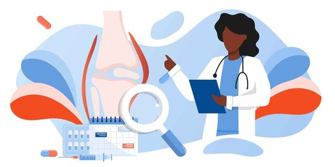 Doctors research human bones. Joint knee part pain. Human anatomy health care medical concept. World arthritis day in October, Osteoporosis banner. Orthopedics doctor. For landing page, banner
