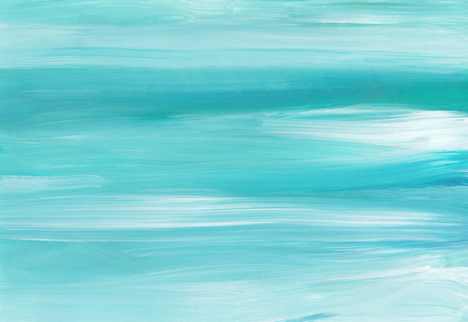 Abstract oil painting background texture. Blue, turquoise and white brush strokes on paper. Beautiful soft overlay.  