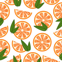 Seamless pattern of orange slices on white background. It can be used for decoration of textile, paper and other surfaces.