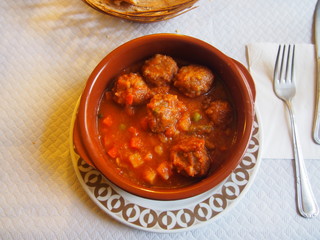 Meatballs in sweet tomato sauce, Camino de Santiago, Way of St. James, Journey from Tosantos to Atapuerca, French way, Spain