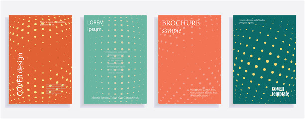 Minimalistic cover design templates. Set of layouts for covers, books, albums, notebooks, reports, magazines. Line dot halftone gradient effect, flat modern abstract design. Geometric mock-up texture
