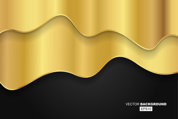 Black Modern Fluid Background Composition with Dark Gradients and Gold Metal Wavy Line with Shadow