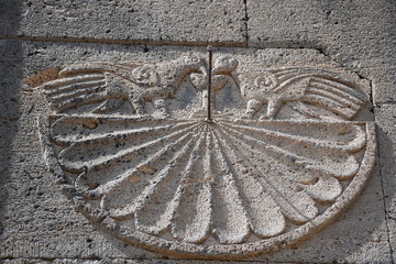 Sundial on the wall of a medieval church in Armenia